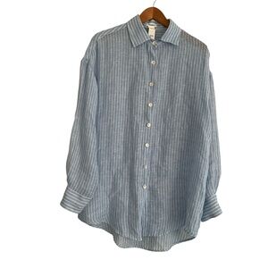 Vitamin A Playa Linen Boyfriend Shirt Sz S Blue Summer Stripe EcoLinen Beachy